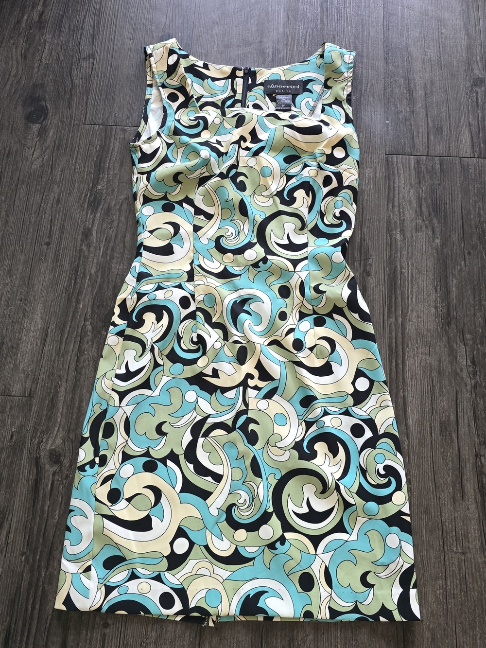 70's Mod Print Multicolor Abstract Sheath Dress Sleeveless 6P